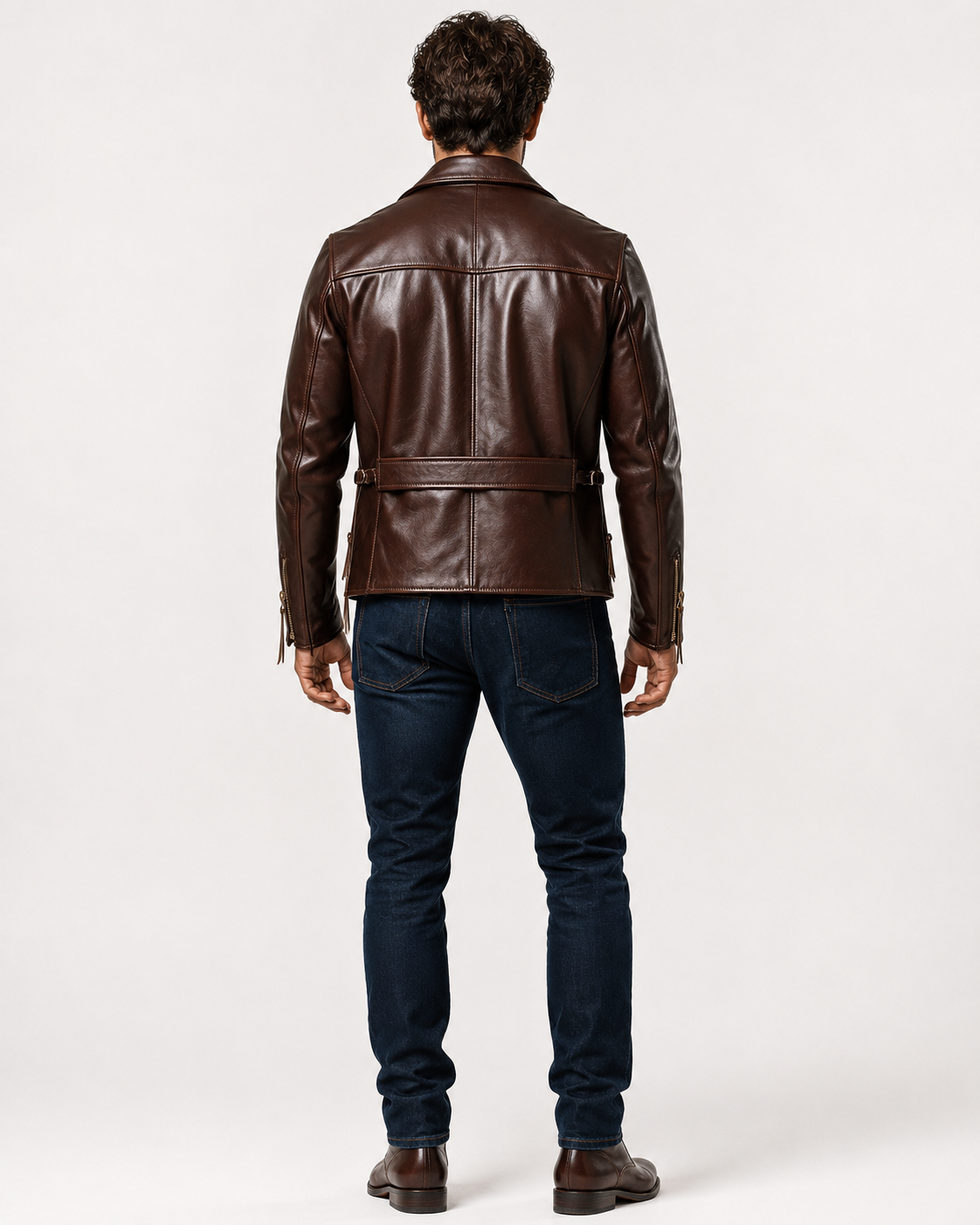 Men's Sheep Leather Biker Jacket: Slim Fit Motorcycle Style | Daaran – three-quarter view