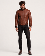 Crest Cognac Brown Leather Bomber Jacket