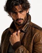 Bronze Outlaw Distressed Brown Leather Bomber Jacket