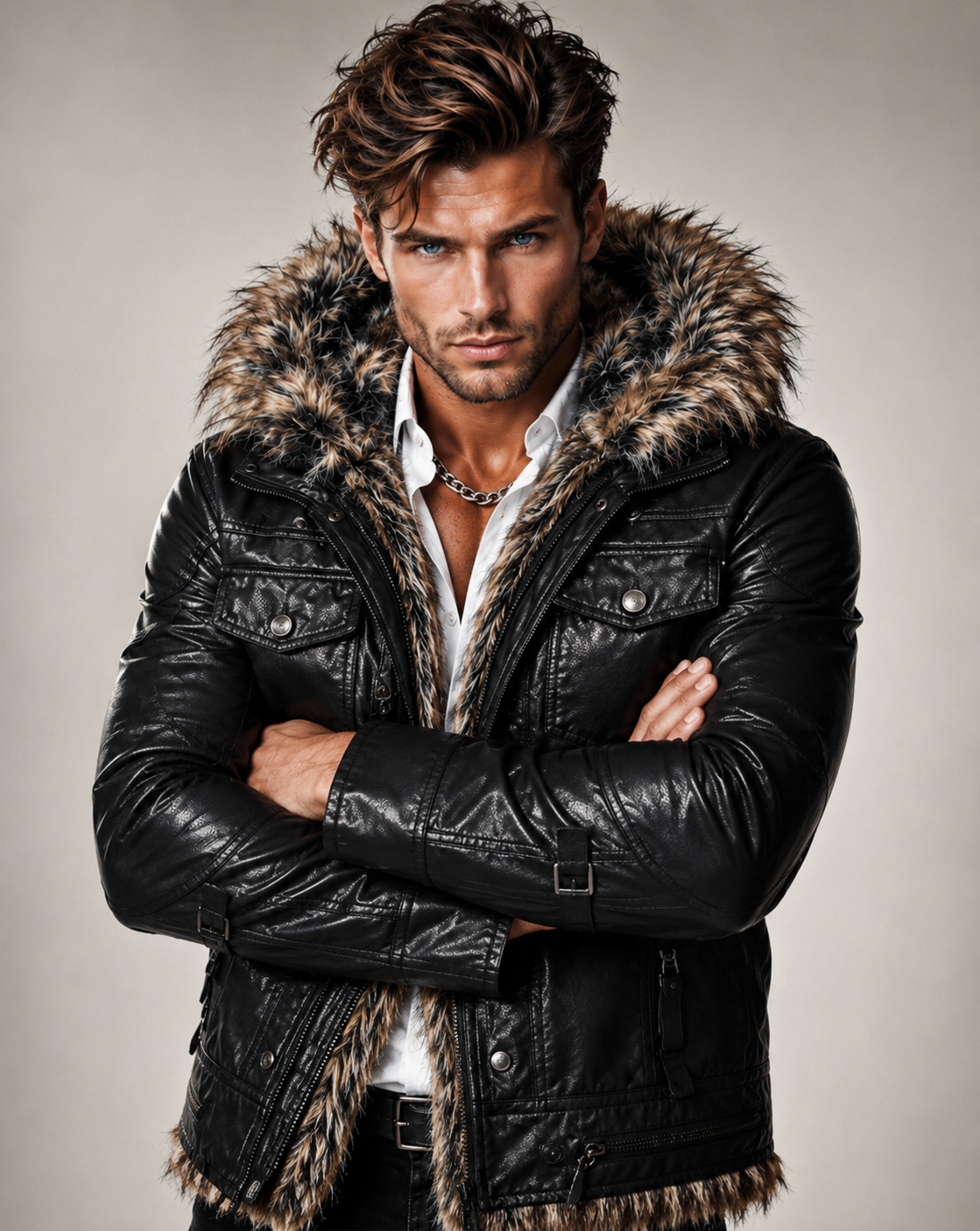 Black Fur Collar Leather Jacket