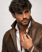 Korvane Brown Genuine Leather Blazer Jacket