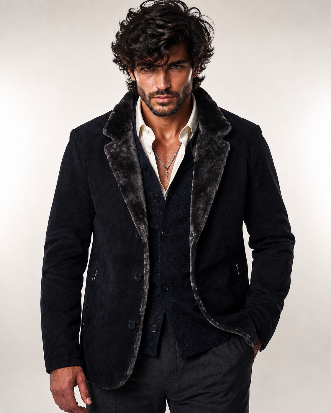 Vintage Brown Sheep Leather Western Jacket – Trailblazer | Daaran – front view