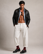 Vossen Black Distressed Sheepskin Leather Jacket