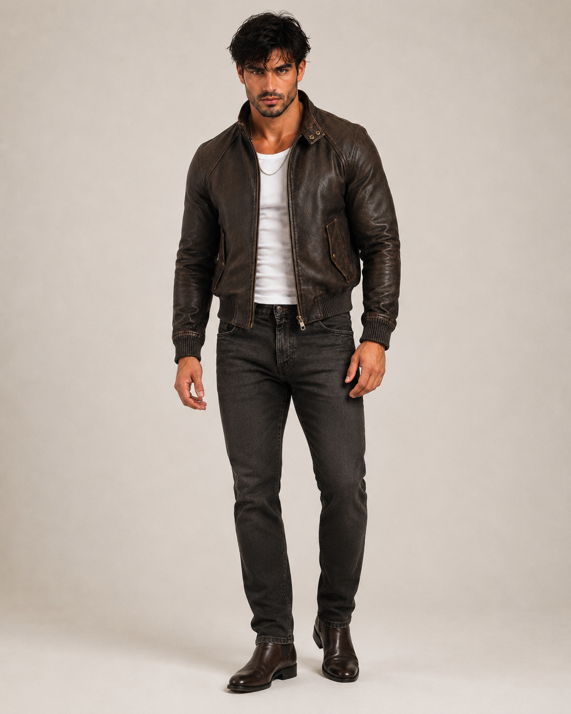 Brown Distressed Sheep Leather Bomber Jacket – Brunnero