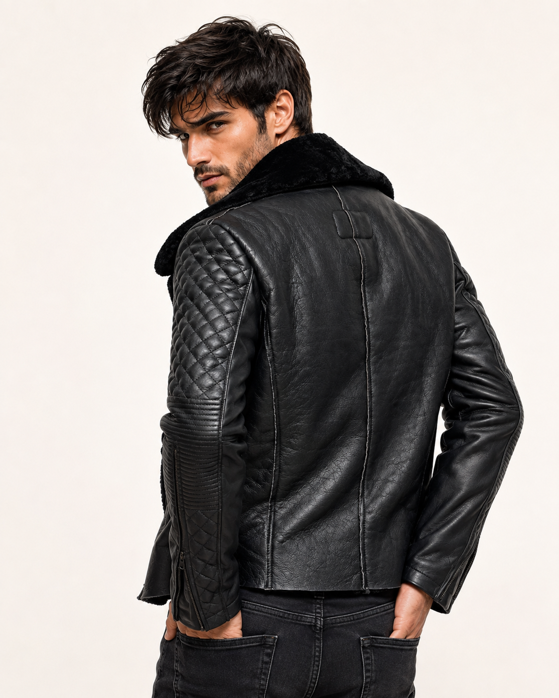 Obsidian Reign Black Leather Shearling Jacket