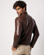 Dakota Luxe Brown Leather Biker Jacket