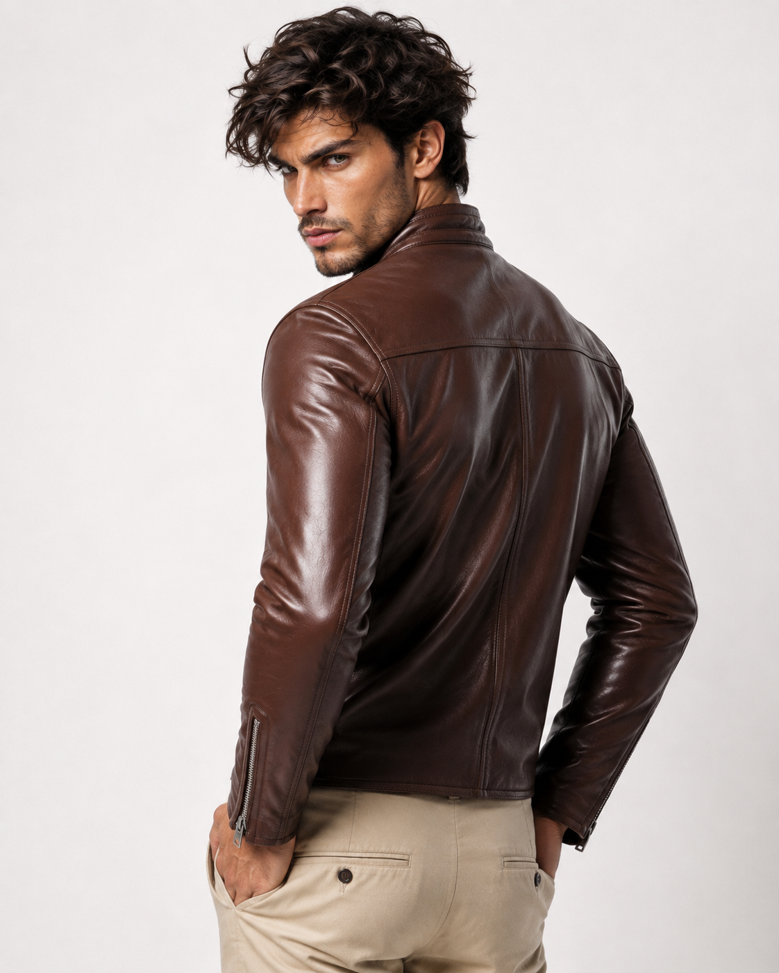 Dakota Luxe Brown Leather Biker Jacket