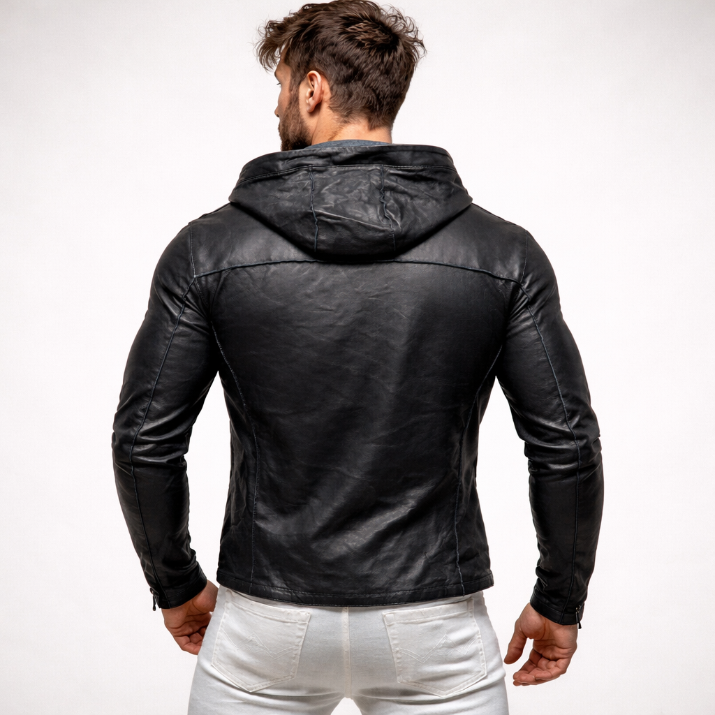 Black Hooded Sheep Leather Jacket – Men’s Genuine Leather | Ravven by Daaran