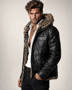 Black Fur Collar Leather Jacket