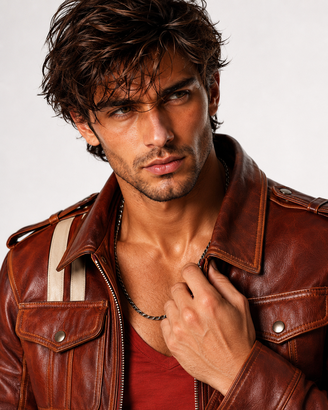 Burnt Saddle Cognac Brown Leather Café Racer Jacket