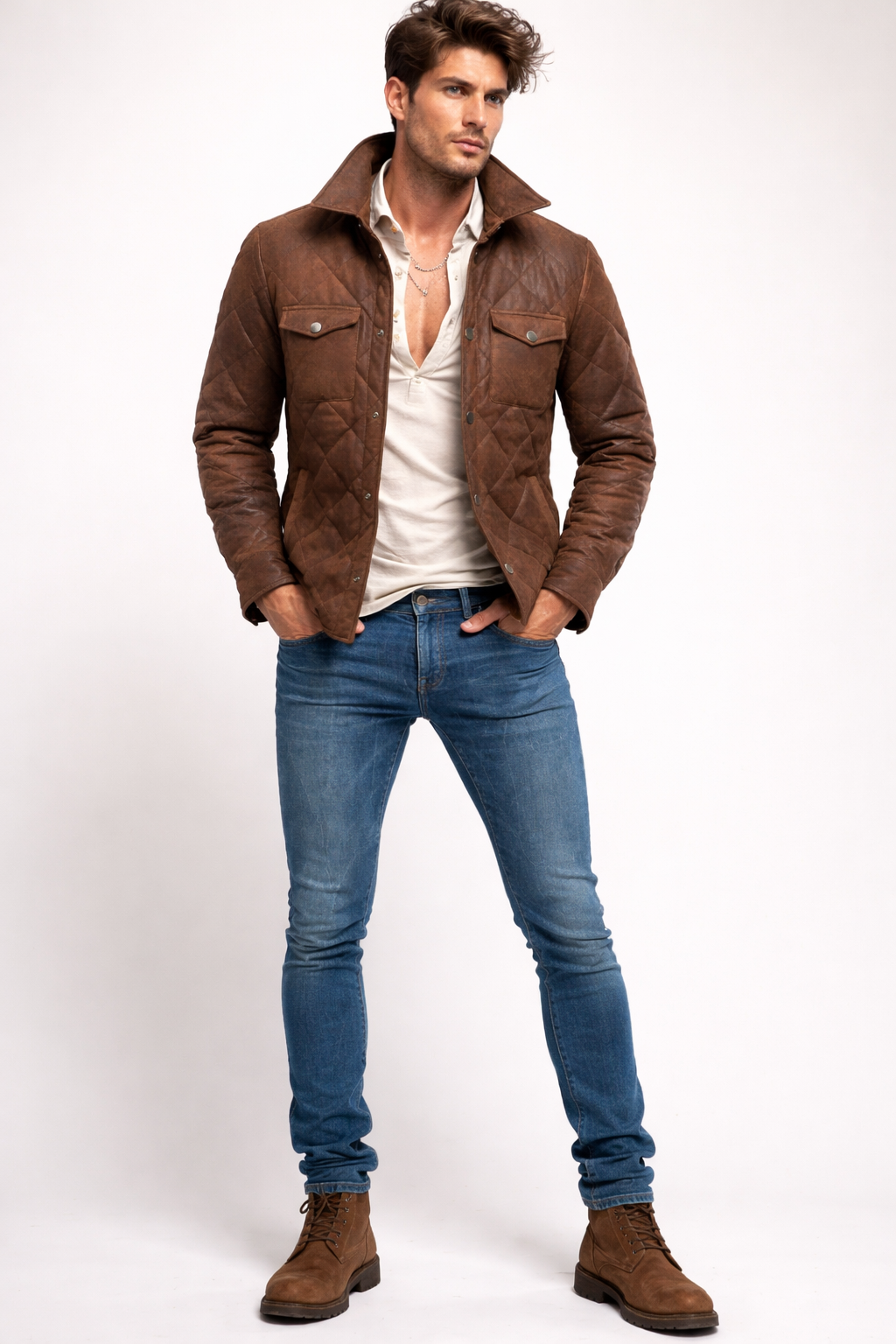 Monarch Winter Quilted Brown Leather Jacket