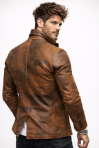 Men’s Brown Genuine Leather Jacket – Slim Fit Blazer Style | Korvane
