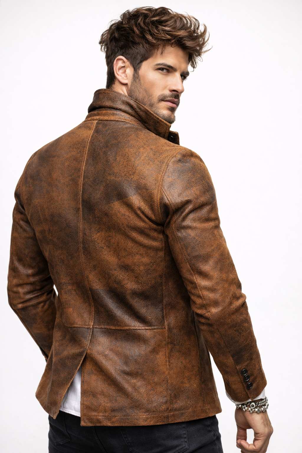 Men’s Brown Genuine Leather Jacket – Slim Fit Blazer Style | Korvane