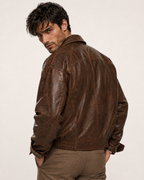 Oversized Brown Sheep Leather Aviator Blouson Jacket