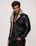 Navy Shearling Flight Jacket in Genuine Sheep Leather | The Crosby by Daaran