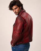 Urban Raider Distressed Red Leather Moto Jacket