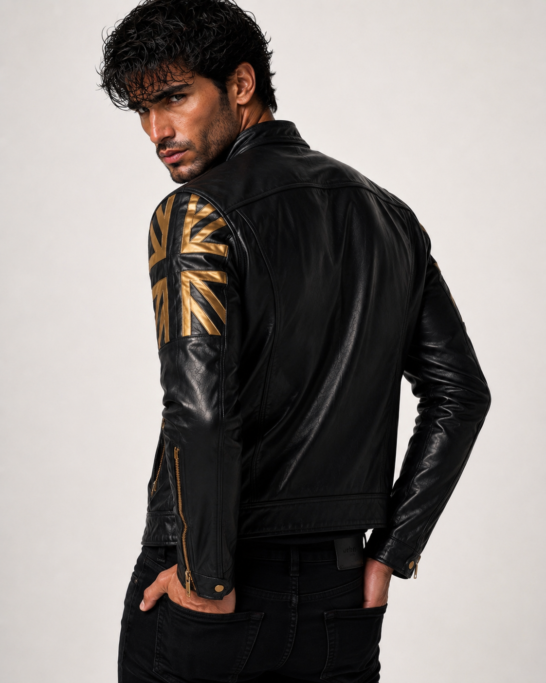 Men's Black Sheep Leather Bomber Jacket: Cropped Relaxed Fit | Daaran – sleeve and cuff detail