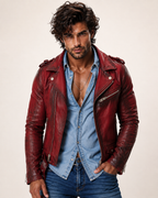 Urban Raider Distressed Red Leather Moto Jacket