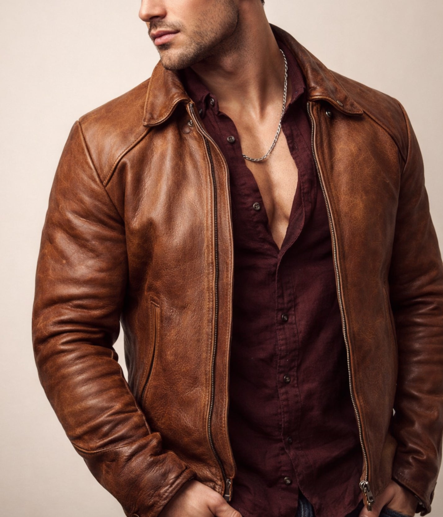 Ashcroft Brown Cafe Racer Leather Jacket