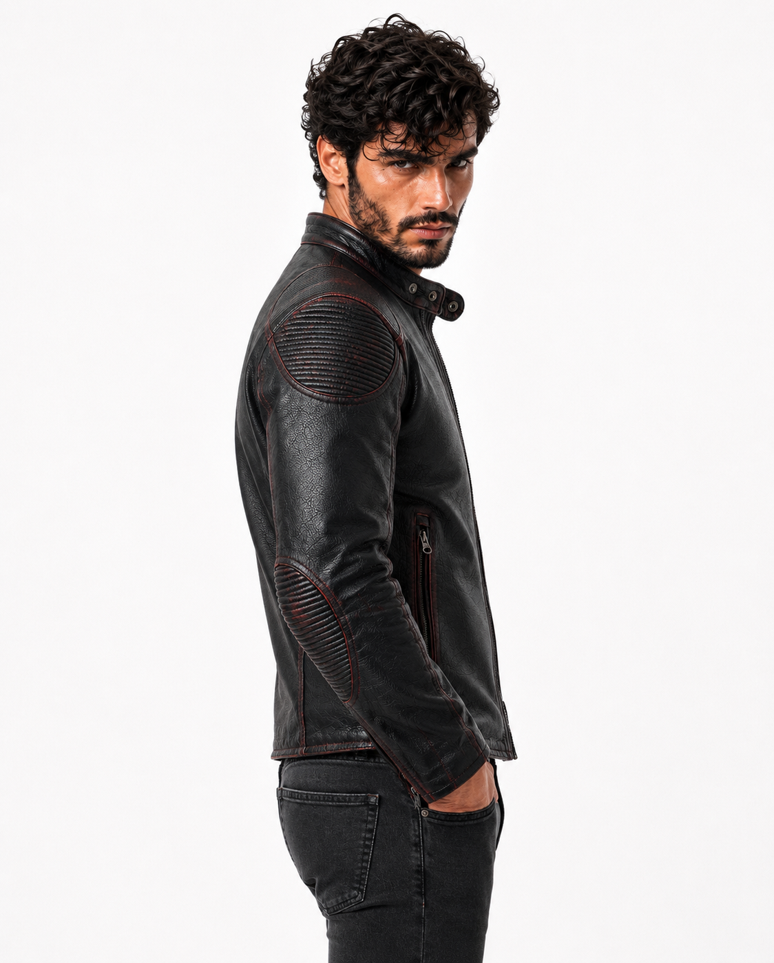 Shadow Blaze Black Leather Biker Jacket