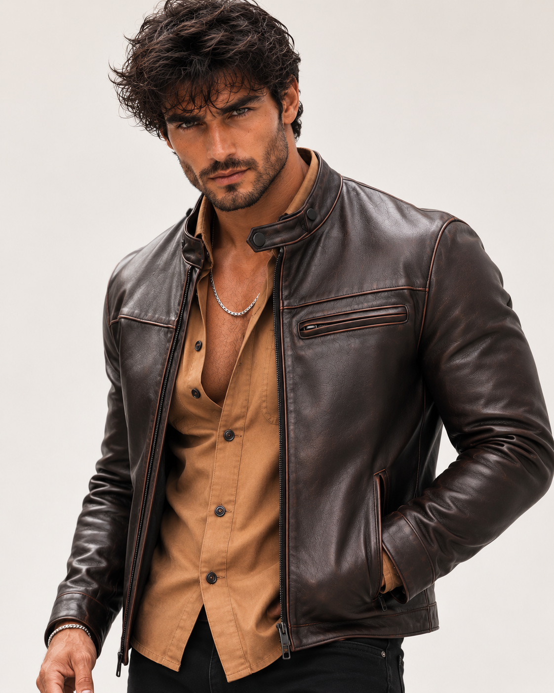 Brown Sheep Leather Moto Racer Jacket – Stryker
