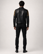 Men's Black Sheep Leather Bomber Jacket: Cropped Relaxed Fit | Daaran – flat lay view