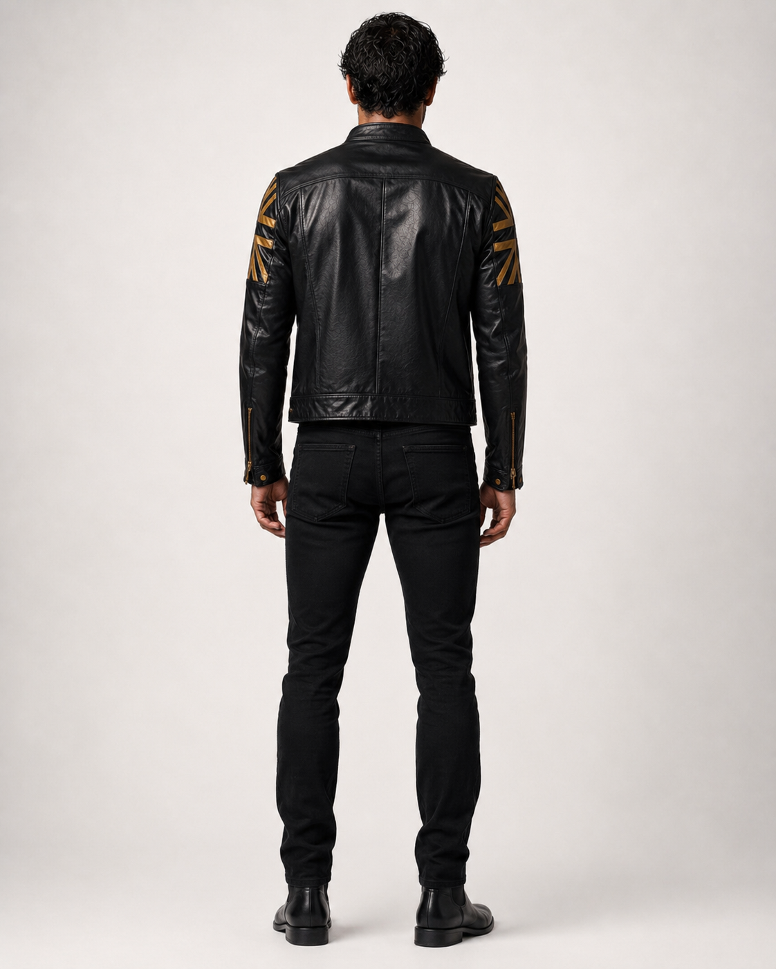 Men's Black Sheep Leather Bomber Jacket: Cropped Relaxed Fit | Daaran – flat lay view