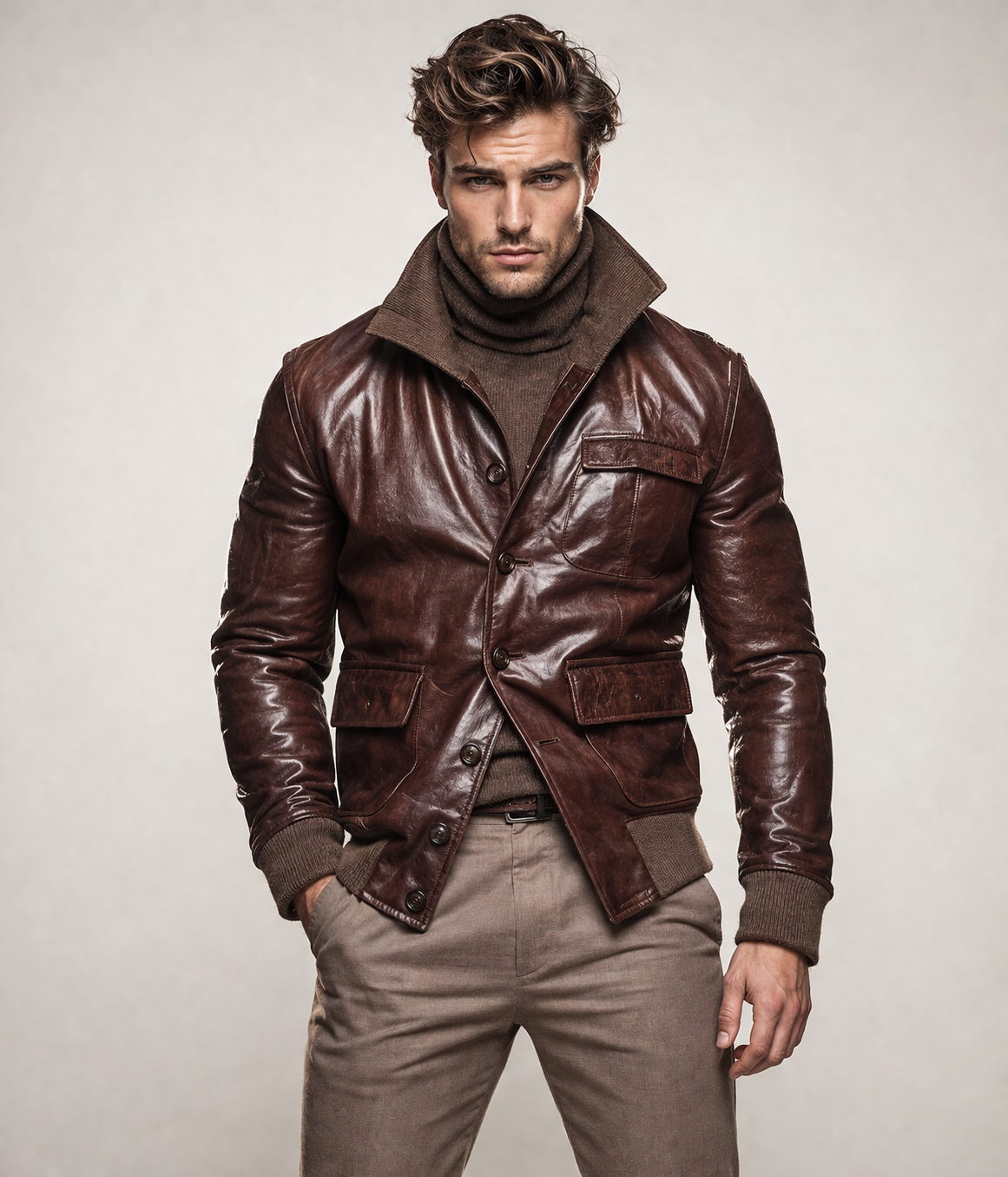 Dark Brown Sheepskin Leather Jacket Sable by Daaran