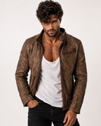 Havoc Racer Distressed Brown Leather Cafe Racer Jacket
