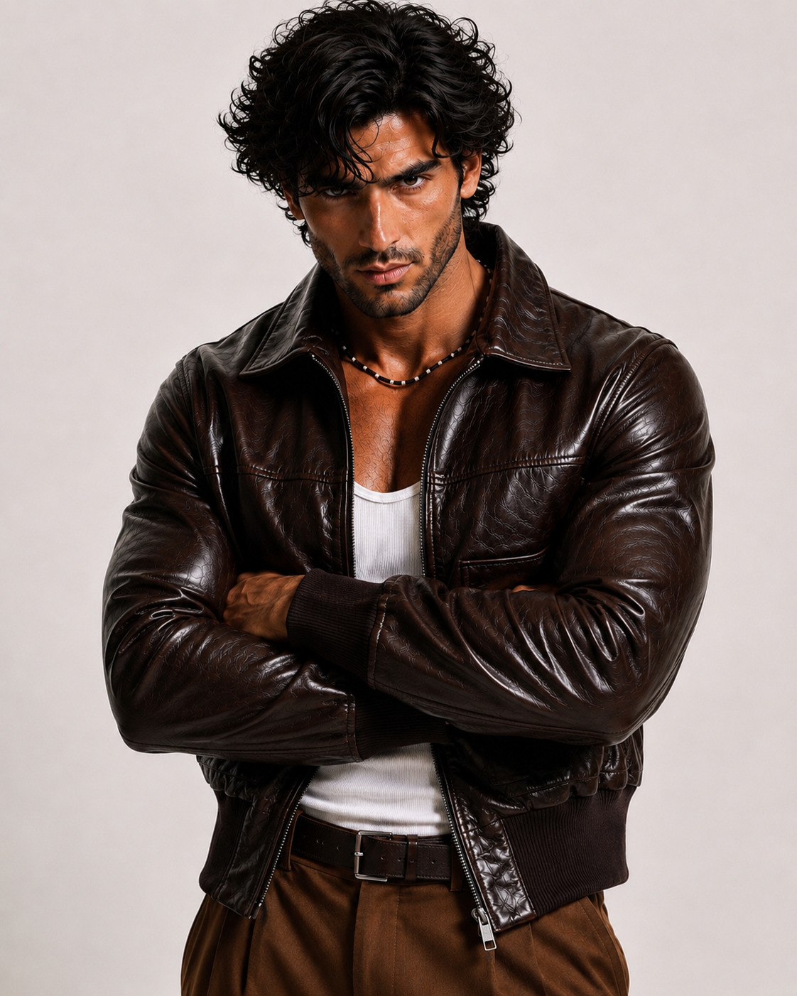 Cafe Maverick Brown Leather Bomber Jacket | Daaran – side profile view