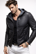 Black Hooded Sheep Leather Jacket – Men’s Genuine Leather | Ravven by Daaran