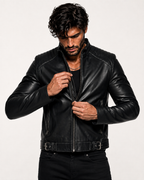Midnight Vortex Black Leather Moto Jacket