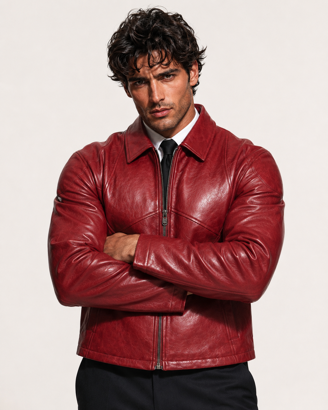 Men's Crimson Red Sheep Leather Jacket - Classic Fit: Daaran – side profile view