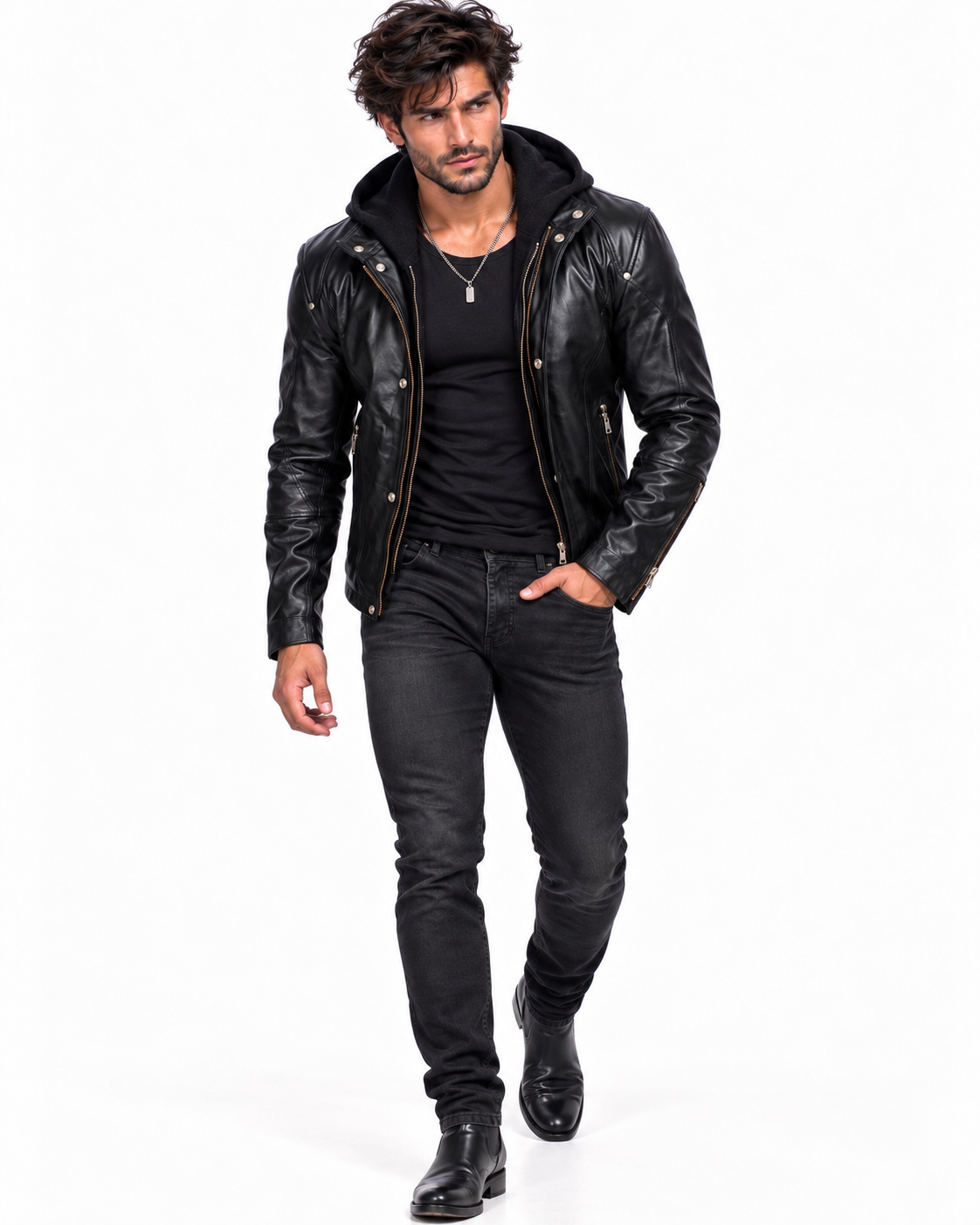 Midnight Rider Black Leather Moto Jacket