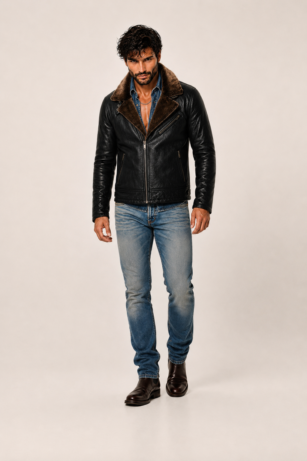 Dark Brown Shearling Aviator Jacket – Ravenline
