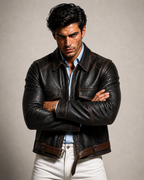 Vossen Black Distressed Sheepskin Leather Jacket