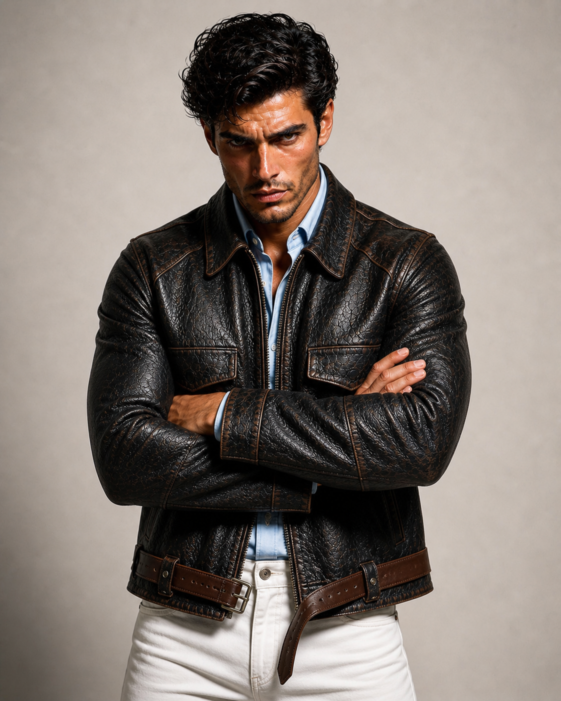 Vossen Black Distressed Sheepskin Leather Jacket