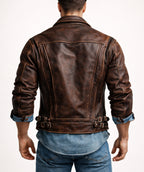 Verox Distressed Brown Cafe Racer Leather Jacket