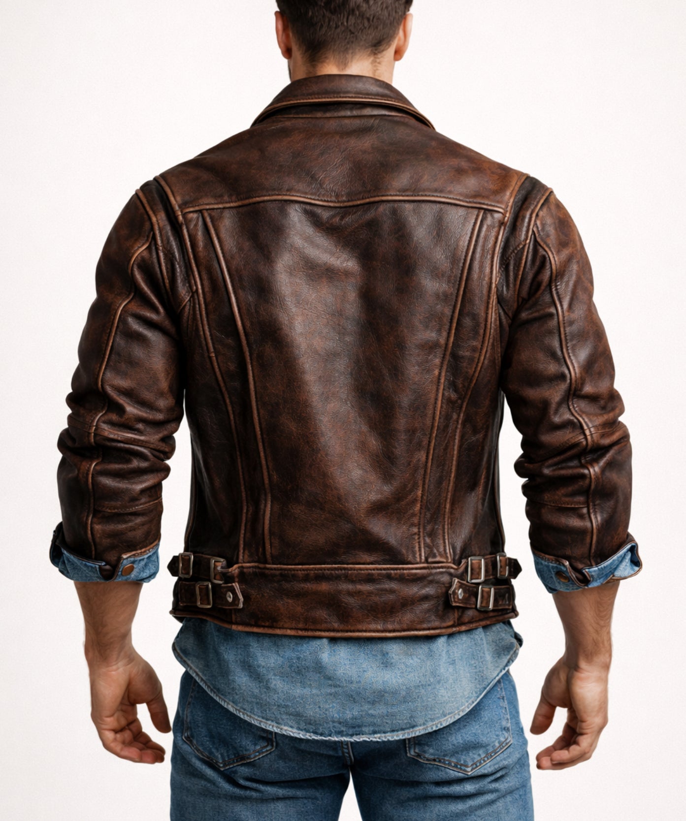 Verox Distressed Brown Cafe Racer Leather Jacket