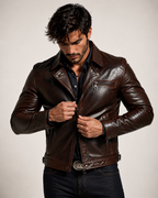 Vintage Cognac Sheep Leather Moto Jacket
