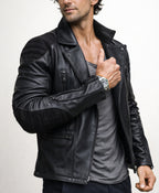 Raven Black leather biker jacket