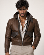 Ashborne Brown Leather Bomber Jacket