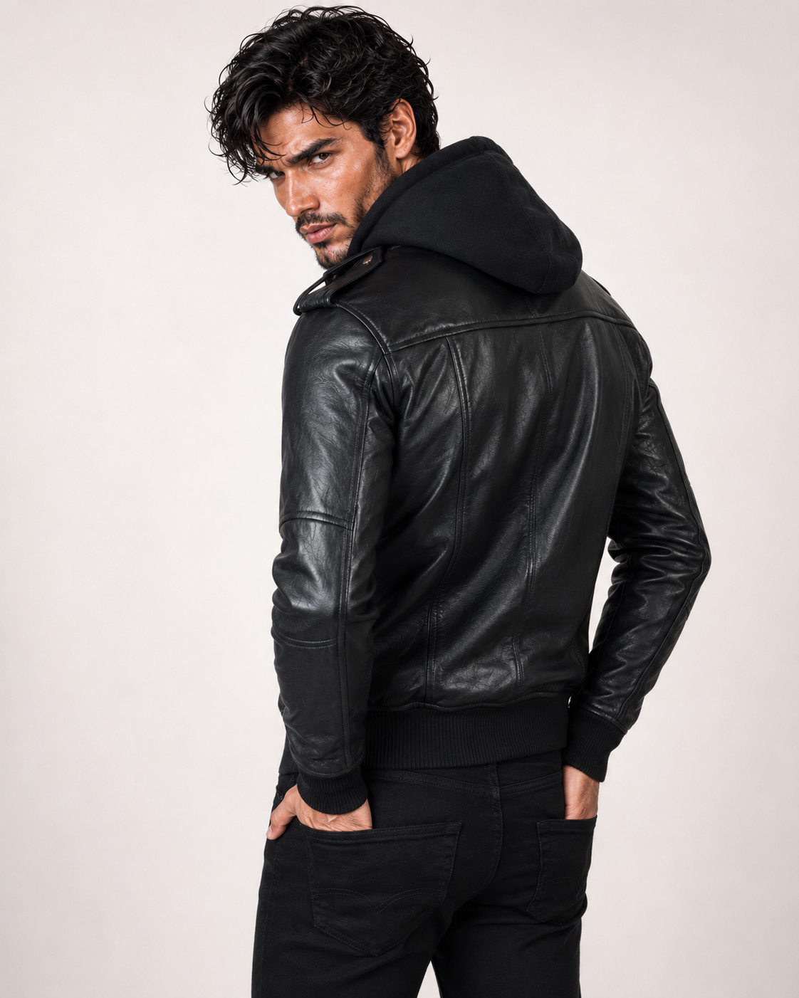 Black Sheep Leather Bomber Jacket – Detachable Hoodie | Daaran – sleeve and cuff detail