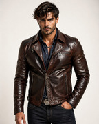 Vintage Cognac Sheep Leather Moto Jacket