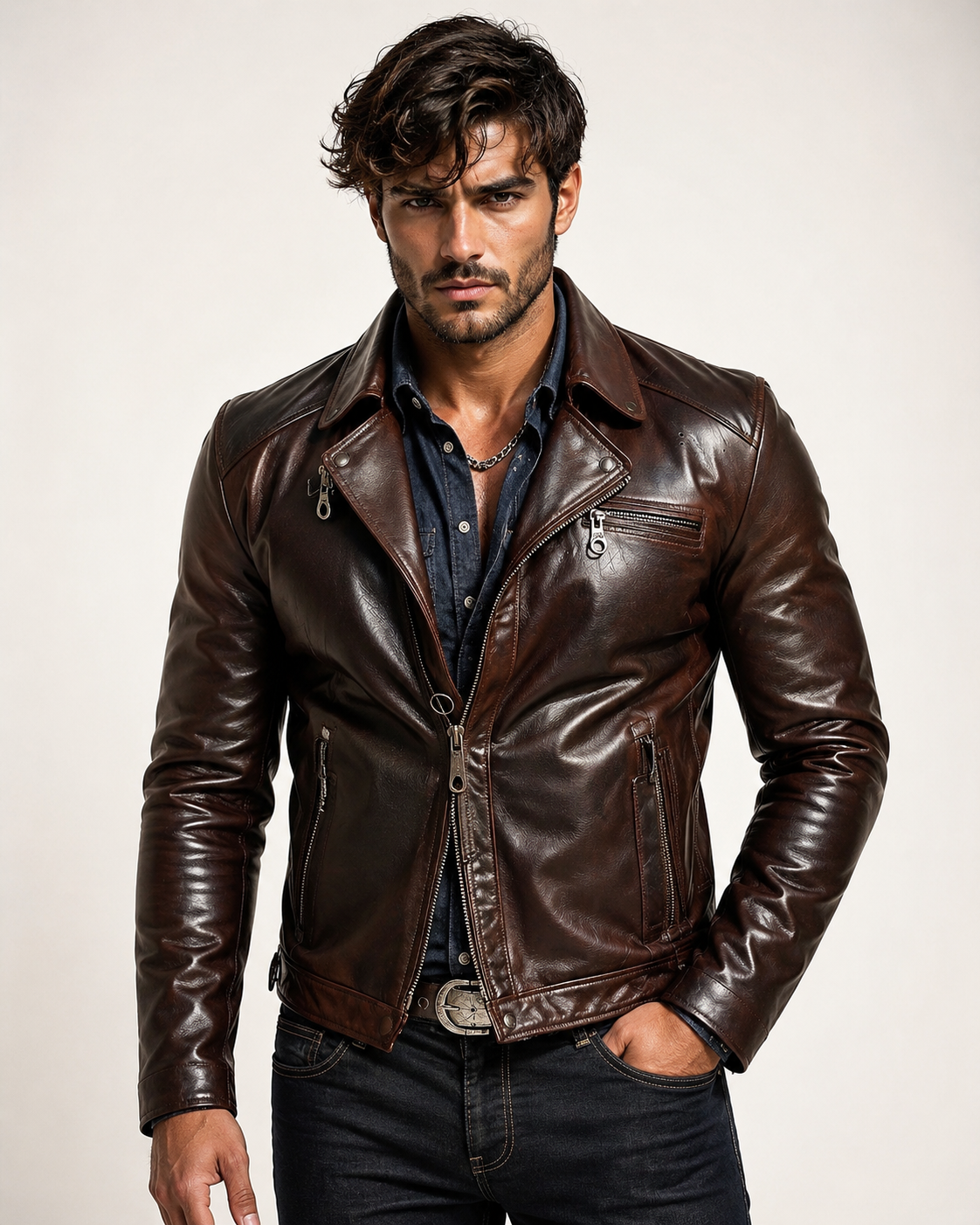 Vintage Cognac Sheep Leather Moto Jacket