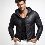 Black Hooded Sheep Leather Jacket – Men’s Genuine Leather | Ravven by Daaran