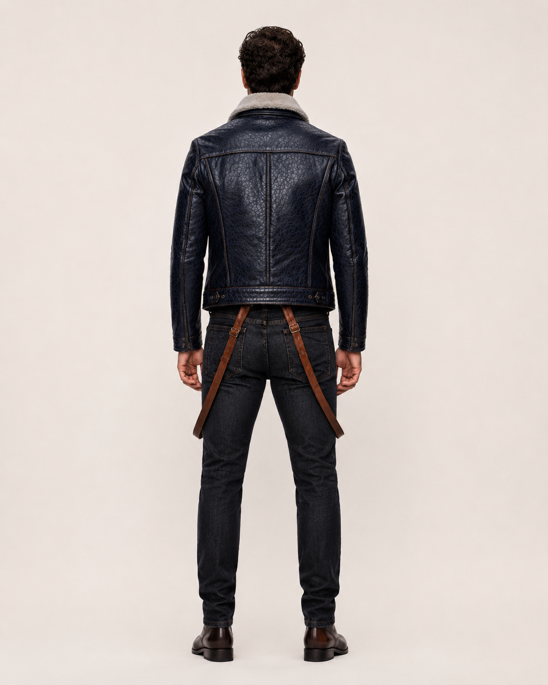Navy Shearling Flight Jacket in Genuine Sheep Leather | The Crosby by Daaran