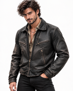 Darkstone Dark Brown Distressed Sheep Leather Jacket