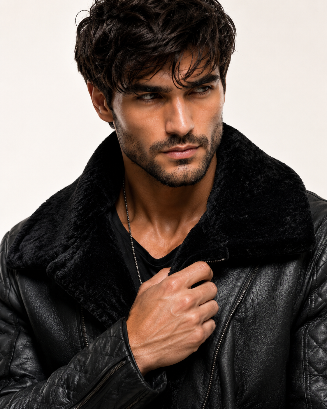 Obsidian Reign Black Leather Shearling Jacket