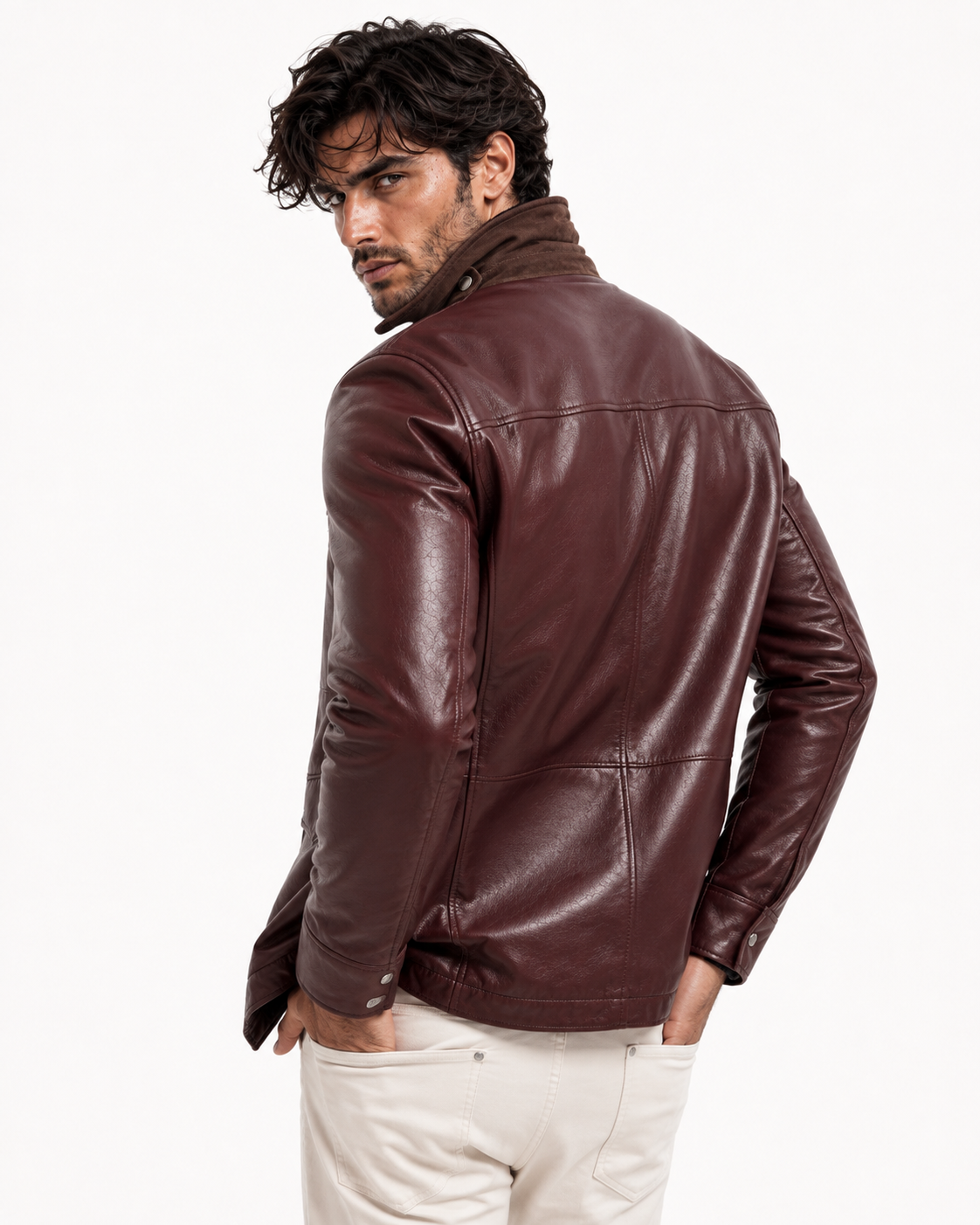 Oxblood Sheep Leather Bomber Jacket – Suede Collar